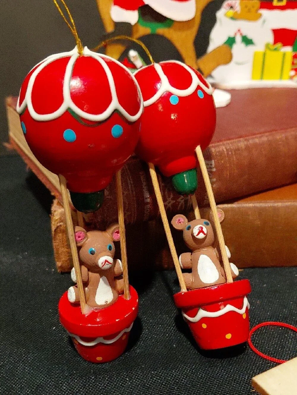 VINTAGE  Wooden KITSCH Christmas Ornaments, set of 7